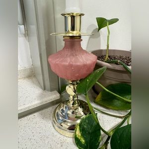 Pink Bohemian Glass Faux Brass Home Interiors Candle Holder